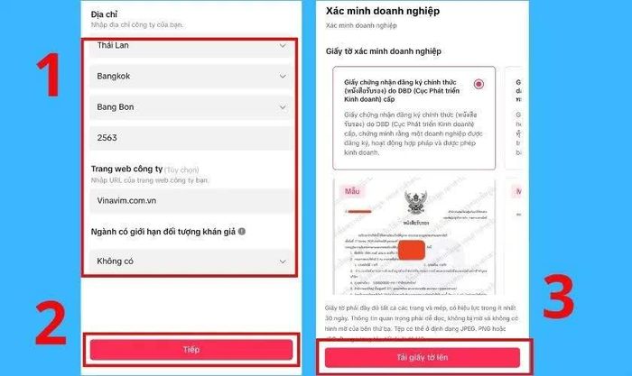 Điền đầy đủ thông tin theo yêu cầu của TikTok.