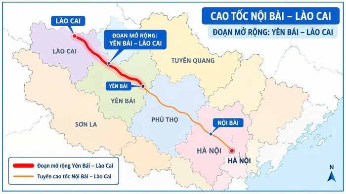 Vị trí dự án mở rộng đoạn Yên Bái - Lào Cai thuộc tuyến cao tốc Nội Bài - Lào Cai.