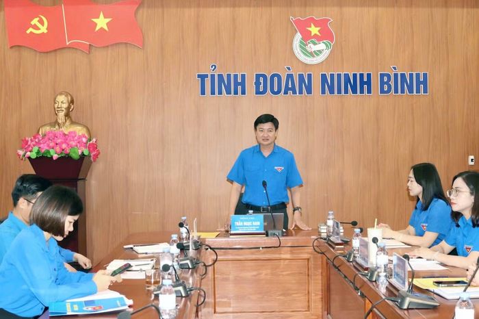 Anh Trần Ngọc Nam - Bí thư Tỉnh Đoàn Ninh Bình phát biểu tại hội nghị. Ảnh: CTV