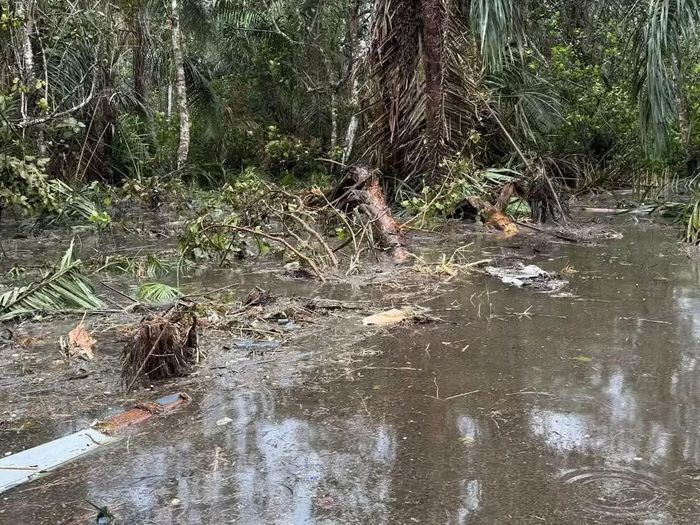 Một phần thân máy bay chìm dưới nước. (Ảnh: Reuters)