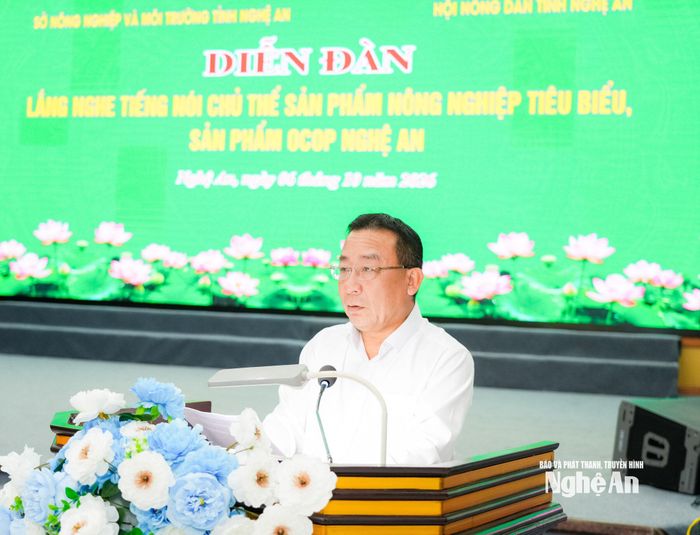 Phó Chủ tịch UBND tỉnh Nguyễn Văn Đệ phát biểu tại nghị. Ảnh: T.L