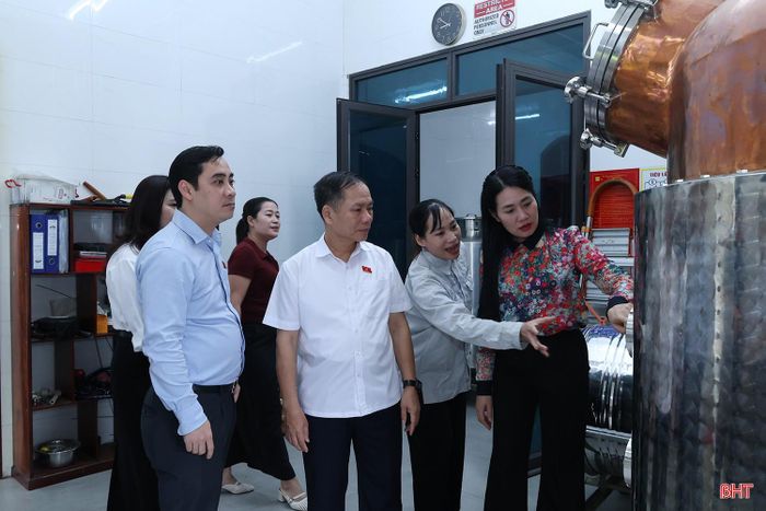 Đoàn khảo sát việc thực hiện các chính sách, pháp luật về an toàn thực phẩm tại Công ty cổ phần Rượu WHISKY Can Lộc, xã Can Lộc.