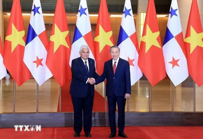 Tổng Bí thư, Chủ tịch nước Tô Lâm và Tổng thống Cộng hòa Panama José Raúl Mulino chụp ảnh chung. (Ảnh: Tuấn Anh/TTXVN)