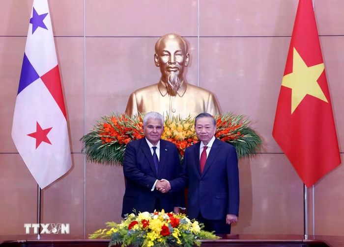 Tổng Bí thư, Chủ tịch nước Tô Lâm và Tổng thống Panama José Raúl Mulino. (Ảnh: Thống Nhất/TTXVN)