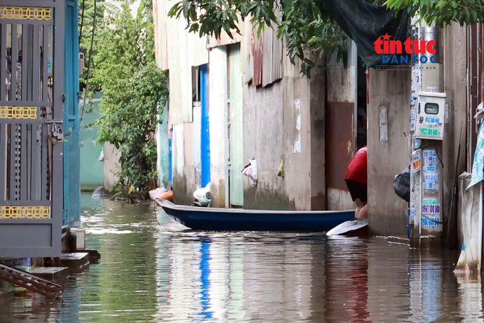 Nhà chị Hồng dùng ghe để đưa trẻ nhỏ ra đường lớn đi học.