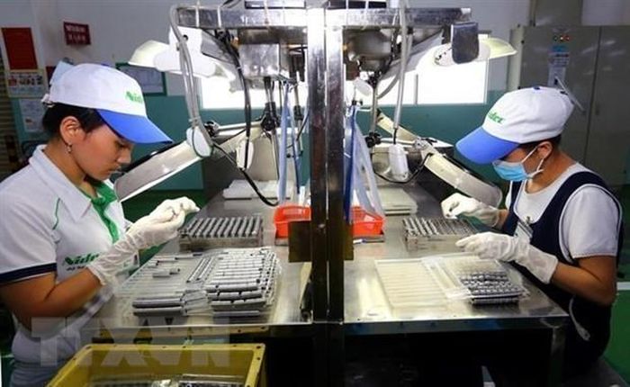 Công nhân lao động tại nhà xưởng Công ty cổ phần Cơ khí xây dựng thương mại Đại Dũng tại khu Công nghiệp An Hạ, Thành phố Hồ Chí Minh. Ảnh: TTXVN