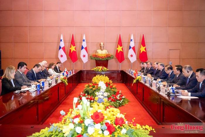 Sau Lễ đón, Tổng Bí thư, Chủ tịch nước Tô Lâm và Tổng thống nước Cộng hòa Panama José Raúl Mulino cùng Đoàn đại biểu cấp cao hai nước tiến hành hội đàm.