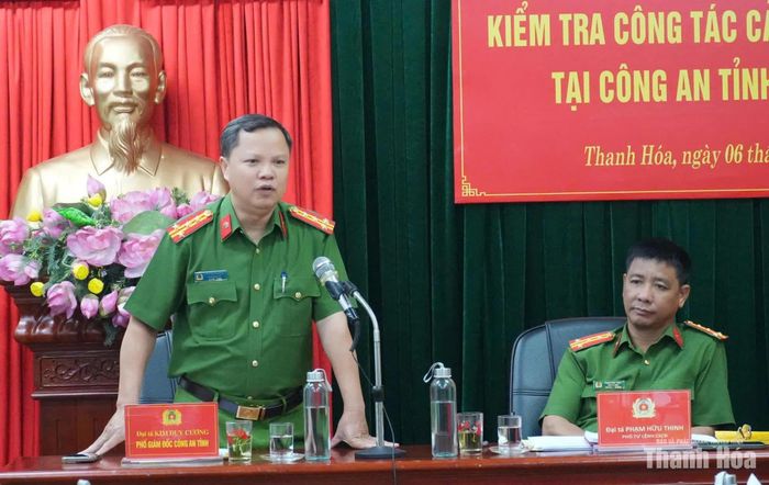 Đại tá Kim Duy Cương, Phó Giám đốc Công an tỉnh Thanh Hóa phát biểu tại buổi làm việc.