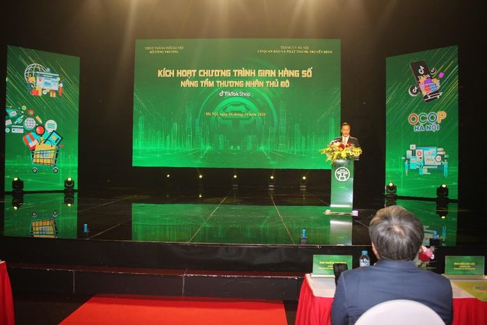Ông Trần Đức  Hải, Giám đốc Sở Công Thương Hà Nội phát biểu tại sự kiện. Ảnh: Chu Khôi.