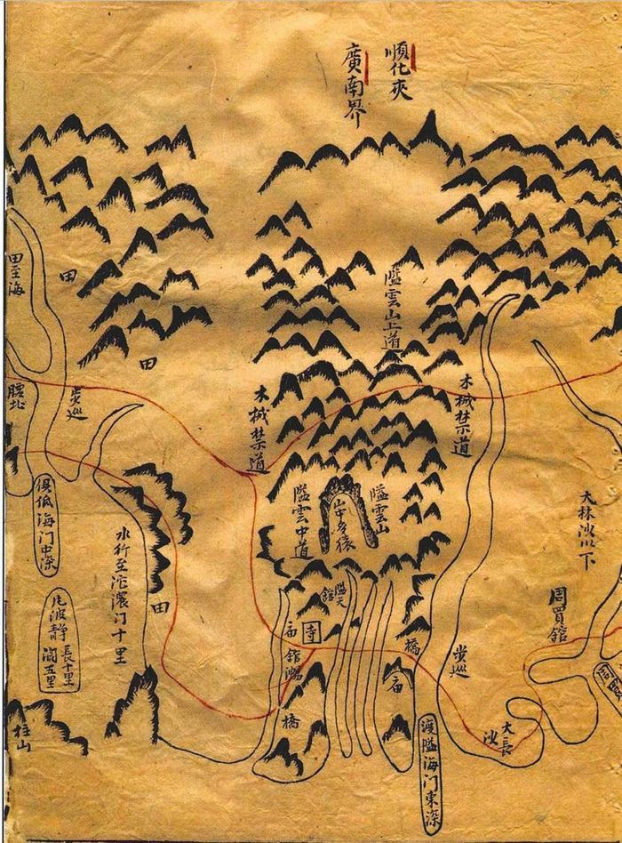 Bản đồ khu vực Hải Vân - yết hầu Thuận Quảng năm 1774. Nguồn: Sách Bính Ngọ niên bình nam đồ (A.2499)