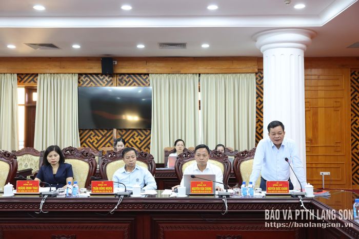 Đồng chí Nguyễn Quốc Khánh, Ủy viên Ban Thường vụ Tỉnh ủy, Trưởng Ban Tuyên giáo Tỉnh ủy phát biểu tại buổi làm việc