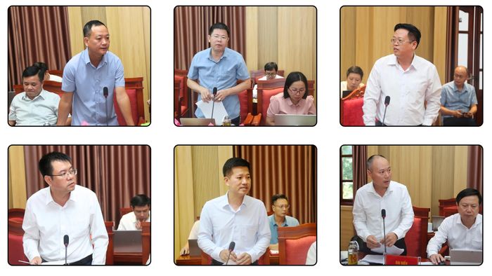 Lãnh đạo các địa phương báo cáo tiến độ thực hiện giải phóng mặt bằng, thực hiện các dự án tái định cư và đề xuất, kiến nghị.