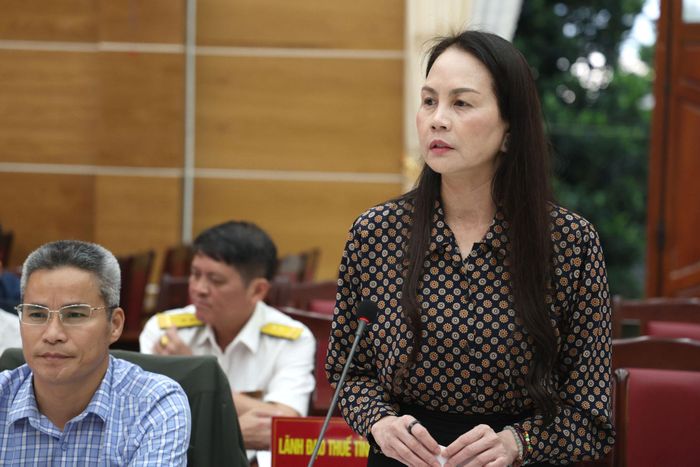 Bà Nguyễn Thị Bích Ngọc, Phó Giám đốc Sở Văn hóa, Thể thao và Du lịch đóng góp ý kiến về việc chỉnh trang khu dân cư để xây dựng đời sống văn hóa