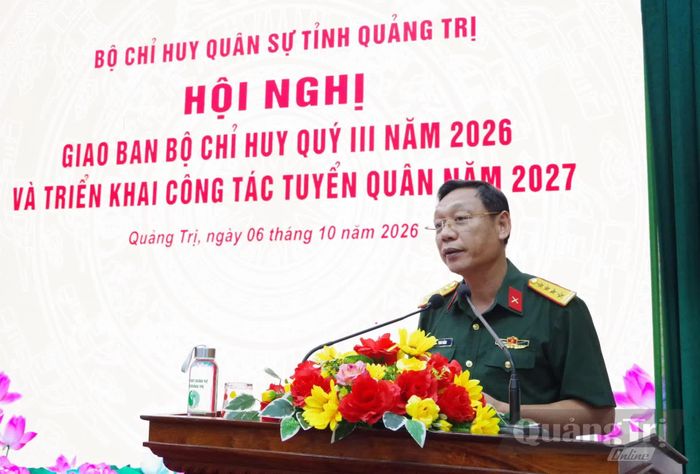 Đồng chí Đại tá Phan Thắng, Phó Bí thư Đảng ủy Quân sự tỉnh, Chỉ huy trưởng Bộ Chỉ huy Quân sự tỉnh phát biểu kết luận tại hội nghị - Ảnh: H.C