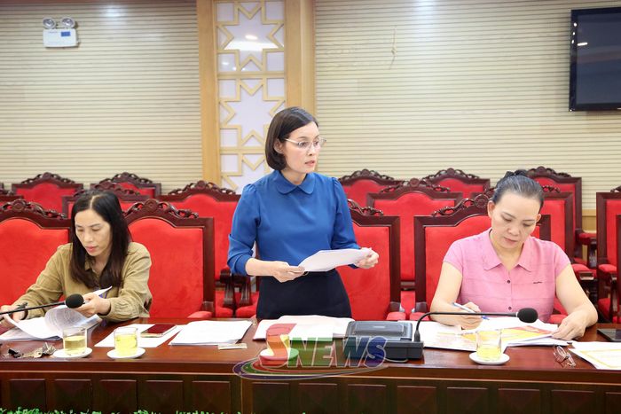 Đại diện Sở Tư pháp phát biểu tại cuộc họp.