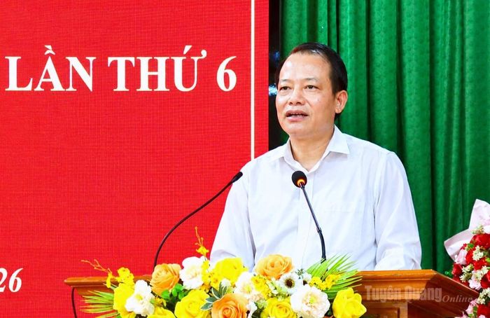 Đồng chí Vân Đình Thảo, Uỷ viên Ban Thường vụ Tỉnh uỷ, Trưởng Ban quản lý các Khu công nghiệp và Khu kinh tế tỉnh phát biểu tại hội nghị.