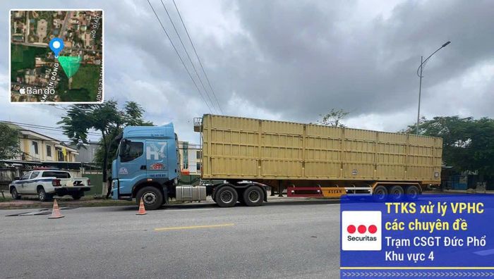 Xe đầu kéo BKS 76C-078... vi phạm tải trọng bị Trạm CSGT Đức Phổ lập biên bản xử phạt.