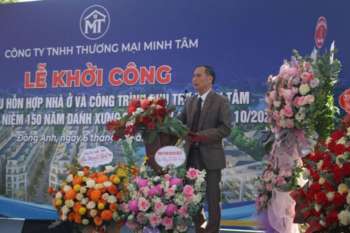 Đại diện Công ty TNHH Thương mại Minh Tâm phát biểu tại buổi lễ. Ảnh: VA