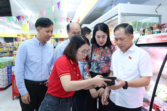 Đoàn khảo sát tại Cửa hàng Winmart + HTH 13. Ảnh: Xuân Hoa