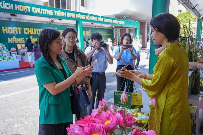 Các gian hàng tại chương trình thu hút sự quan tâm của người dân.