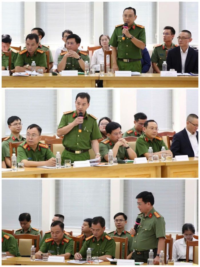 Lãnh đạo các phòng nghiệp vụ Công an TP Hồ Chí Minh trả lời các câu hỏi cũng như trao đổi ý kiến tại toạ đàm.