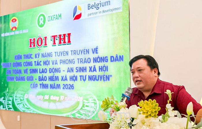 Ông Nguyễn Hoàng Thoại, Phó Chủ tịch Uỷ ban MTTQ Việt Nam tỉnh Cà Mau, Chủ tịch Hội Nông dân tỉnh, phát biểu tại hội thi.