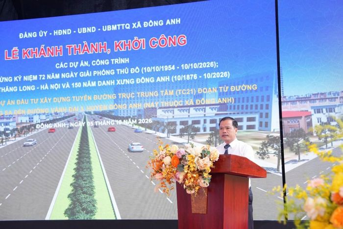  Chủ tịch UBND xã Đông Anh Nguyễn Văn Thiềng phát biểu tại lễ khởi công. 