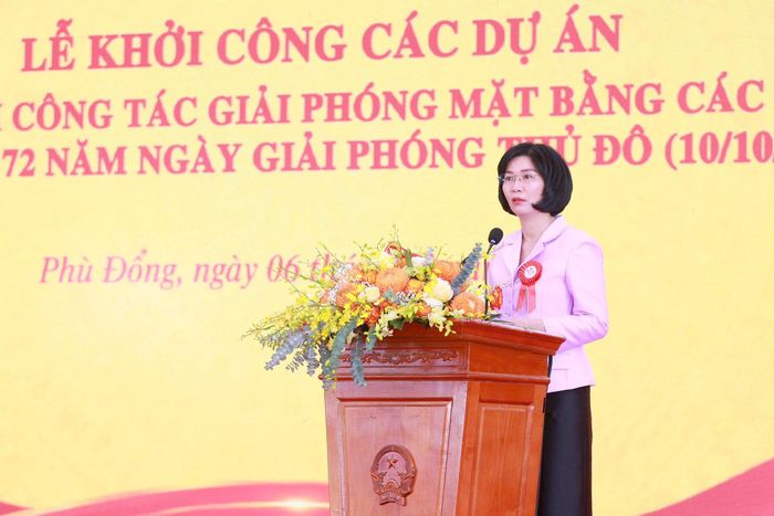 Phó Bí thư Thành ủy, Chủ tịch HĐND thành phố Hà Nội Phùng Thị Hồng Hà phát biểu tại buổi Lễ: Ảnh: Văn Tuyến