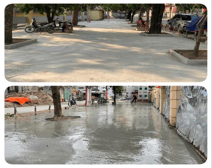Vỉa hè tại phố Trung Kiên, tổ dân phố Trung 1, phường Tây Tựu đã được cải tạo thành công trình “Điểm đưa, đón học sinh an toàn, văn minh”. Ảnh: MTTQPTT.