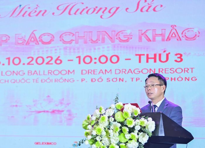 Phùng Công Sưởng, Tổng Biên tập Báo Tiền phong, Trưởng ban tổ chức Hoa hậu Việt Nam 2026 phát biểu. Ảnh: Ban tổ chức