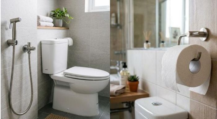Sau khi dùng vòi xịt, có thể dùng giấy vệ sinh hoặc khăn sạch để lau khô.
