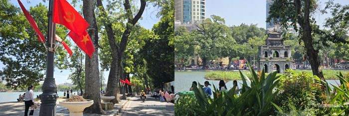 Sắc cờ hòa cùng không gian sinh hoạt thường nhật của người dân Hà Nội. Ảnh: Tuấn Anh