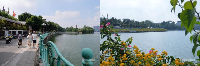 Một góc hồ Tây rực rỡ sắc hoa trong những ngày hướng tới kỷ niệm Ngày Giải phóng Thủ đô 10/10. Ảnh: Tuấn Anh
