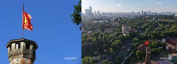 Cờ Tổ quốc rực đỏ trên một tuyến phố Hà Nội những ngày đầu tháng Mười. Ảnh: Tuấn Anh