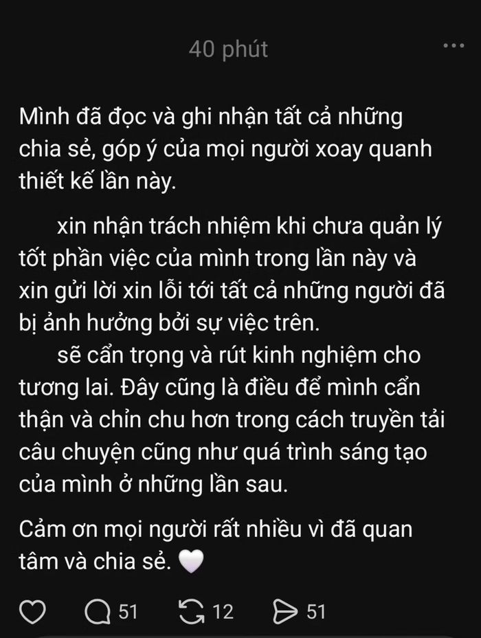 Phần xin lỗi từ phía stylist.