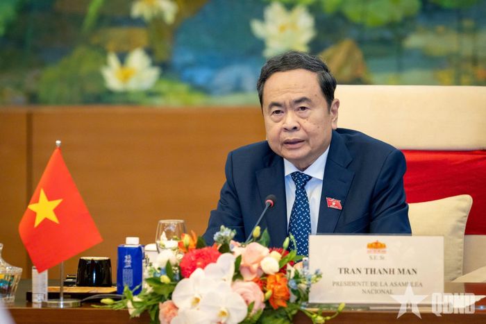 Chủ tịch Quốc hội Trần Thanh Mẫn phát biểu tại cuộc hội kiến.