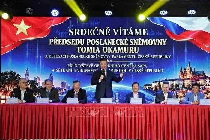Chủ tịch Hạ viện Czech Tomio Okamura phát biểu tại sự kiện. (Nguồn: TTXVN)