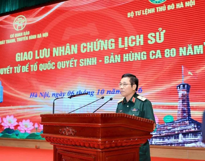 Thiếu tướng Nguyễn Khắc Nhân, Phó Chính ủy Bộ Tư lệnh Thủ đô Hà Nội phát biểu khai mạc.