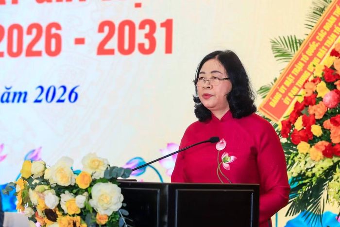  Chủ tịch Ủy ban Trung ương MTTQ Việt Nam Bùi Thị Minh Hoài phát biểu chỉ đạo tại đại hội. (Ảnh: Hữu Thắng) 