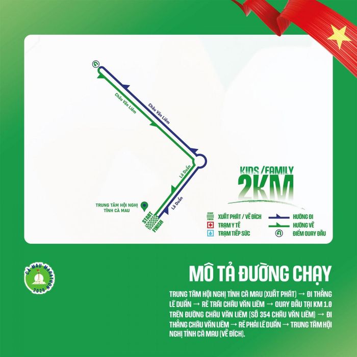 Mô tả đường chạy cự ly 2 km.