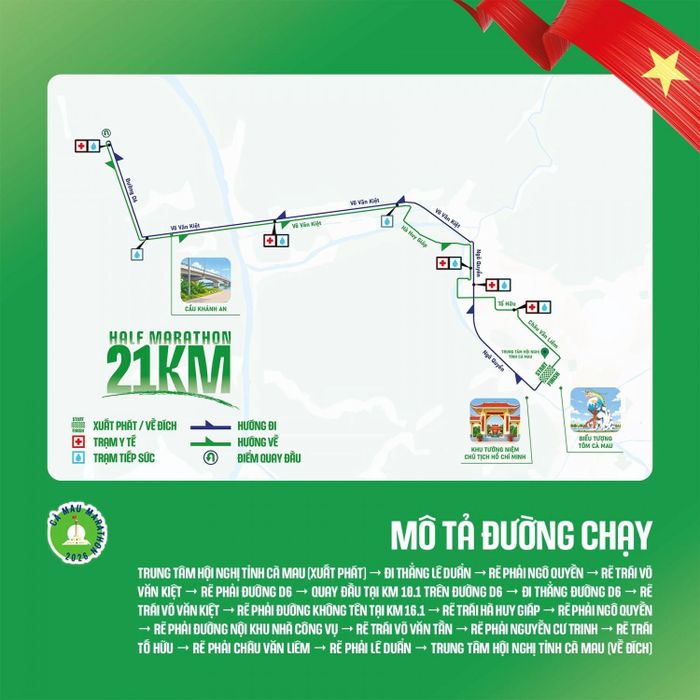 Mô tả đường chạy cự ly 21 km.