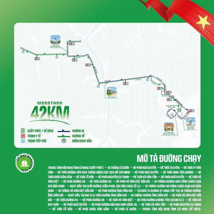 Mô tả đường chạy cự ly 42 km.