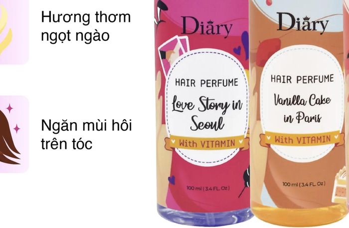 Sản phẩm nước hoa chăm sóc tóc Hair Perfume With Vitamin Love Story In Seoul thuộc nhãn Diary được quảng cáo trên các sàn thương mại điện tử. Ảnh chụp màn hình