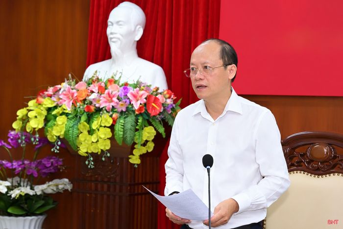 Phó Bí thư Thường trực Tỉnh ủy Nguyễn Hồng Lĩnh phát biểu kết luận cuộc họp.