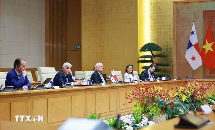 Tổng thống Cộng hòa Panama José Raúl Mulino phát biểu. (Ảnh: Dương Giang/TTXVN)