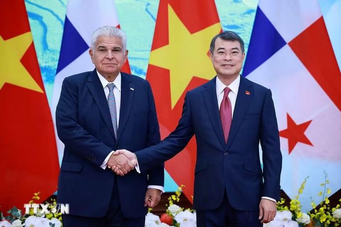 Thủ tướng Lê Minh Hưng và Tổng thống Cộng hòa Panama José Raúl Mulino. (Ảnh: Dương Giang/TTXVN)