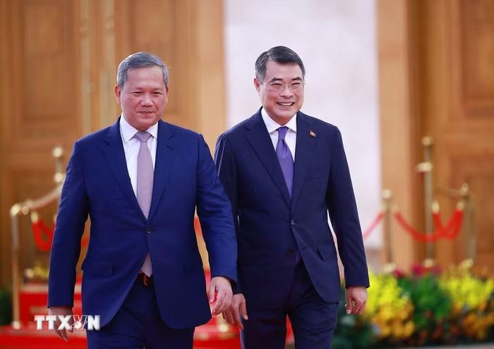 Thủ tướng Lê Minh Hưng chủ trì Lễ đón Thủ tướng Vương quốc Campuchia Hun Manet thăm chính thức Việt Nam và tham dự Diễn đàn Tương lai ASEAN lần thứ ba sáng 8/6/2026. (Ảnh: Dương Giang/TTXVN)