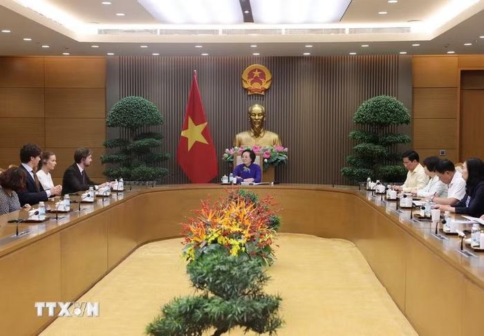 Phó Thủ tướng Phạm Thị Thanh Trà tiếp ông César Louis-Philip Marseille, Giám đốc điều hành Công ty VAMED Engineering GmbH. (Ảnh: Lâm Khánh/TTXVN)