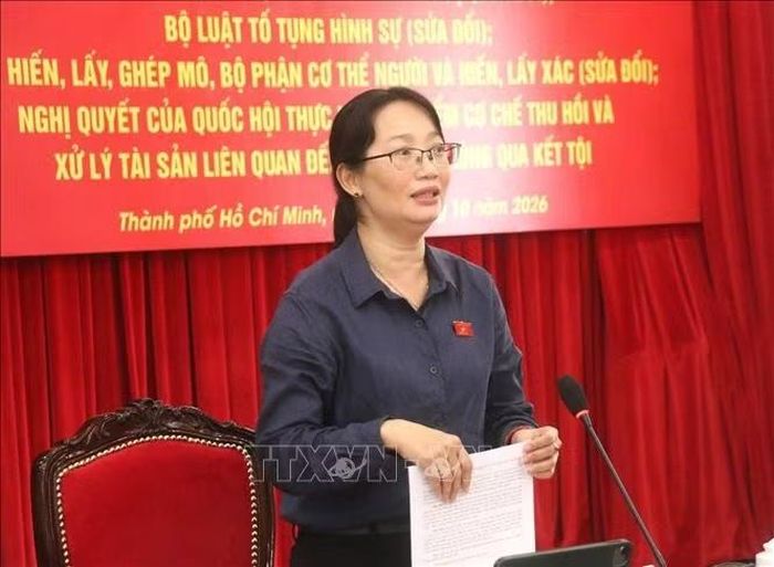 Bà Trần Thị Diệu Thuý, Phó Trưởng Đoàn Đại biểu Quốc hội TP. Hồ Chí Minh, chủ trì Hội nghị.