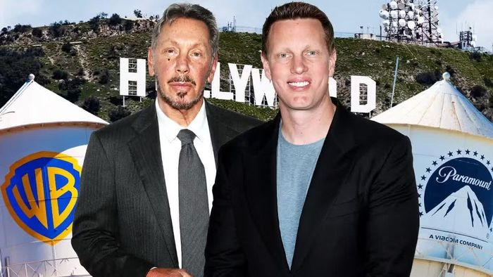 CEO Skydance David Ellison (bên phải) và cha - tỷ phú Larry Ellison - nhà sáng lập Oracle
